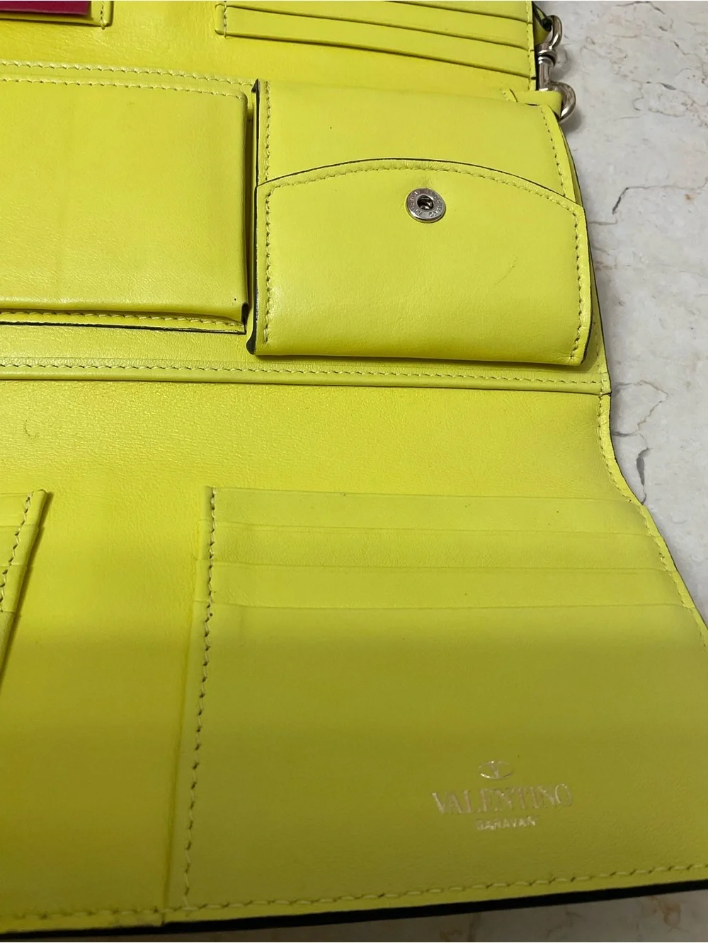 Valentino Neon Yellow Studded Leather Wristlet Clutch